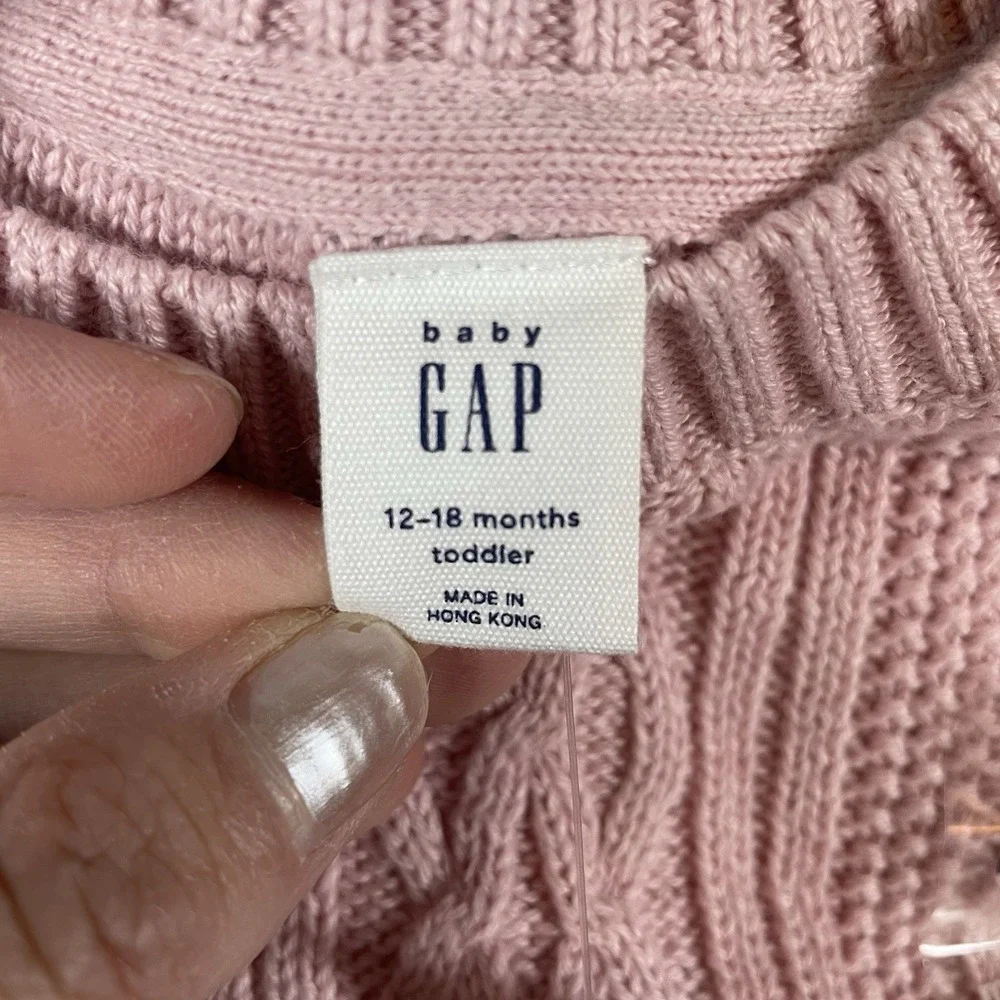 NWT Baby Gap Cable-Knit Sweater Pink Size 12-18‎ Months 100% Cotton